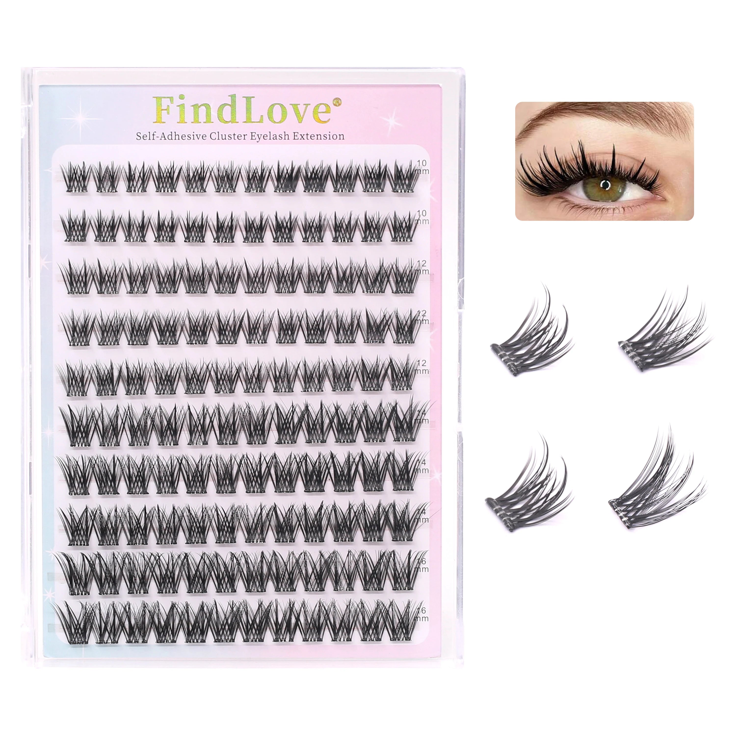Handmade 10-row Pre Bond Technology No Glue Needed Lashes Brown Black Self Adhesive DIY Lash Full DIY Lash Kit Long Lasting