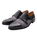 Hot Sale Double Monk Strap Black Leather Shoes Plaids Patchwork Men Wedding Party Slip on Dress Shoes