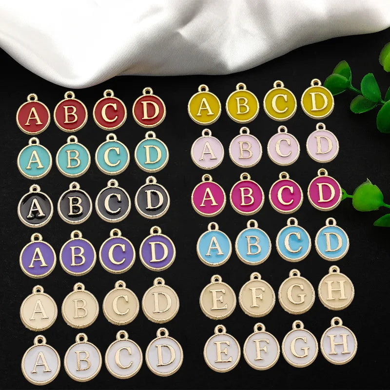 Enamel 26 English Letters Initial Disc DIY Earrings Necklace Bracelets Jewelry Accessories Charm Pendant for Jewelry Making