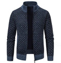 Autumn Winter Warm Sweater Men Stand Collar Plaid Zipper Coat Stand Collar Man Casual Cardigan Sweater Knit Jacket
