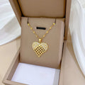 Trendy Gold Plated Stainless Steel Crystal Diamond Hollow Heart Pendant Necklace for Women Girls Wedding Jewelry