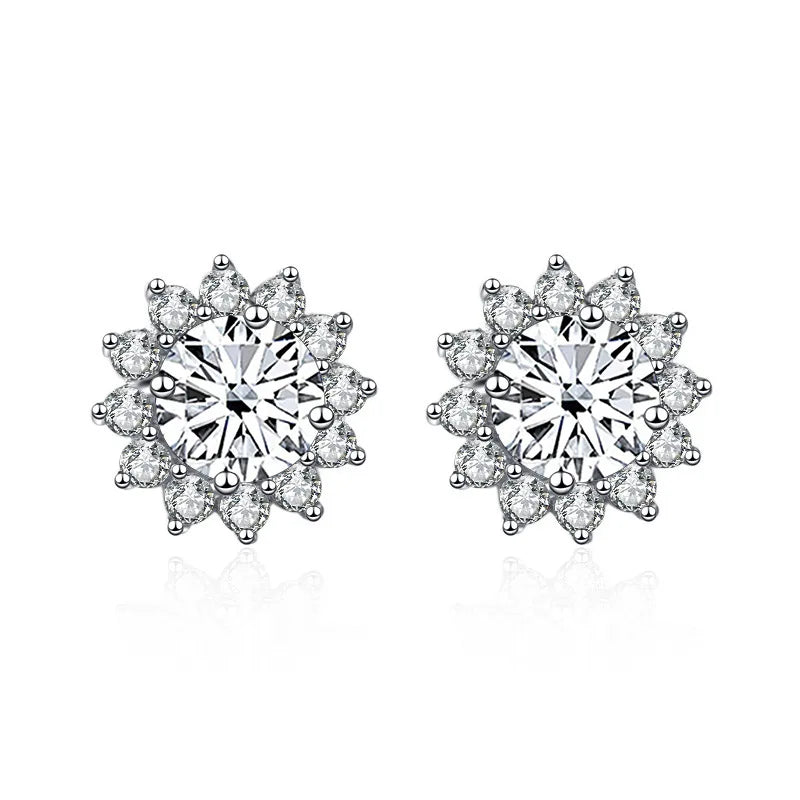 Fashion Sells Well 1ct+1ct  Sunflower Shape Sterling Silver Moissanite Diamond Earrings Main Stone   Can Be Worn Daily