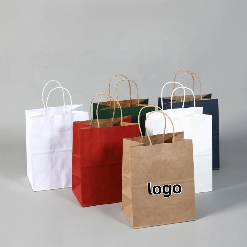 Disposable Biodegradable Kraft Paper Bags Are Suitable for Commercial Procurement and Shopping Use Customized Logos