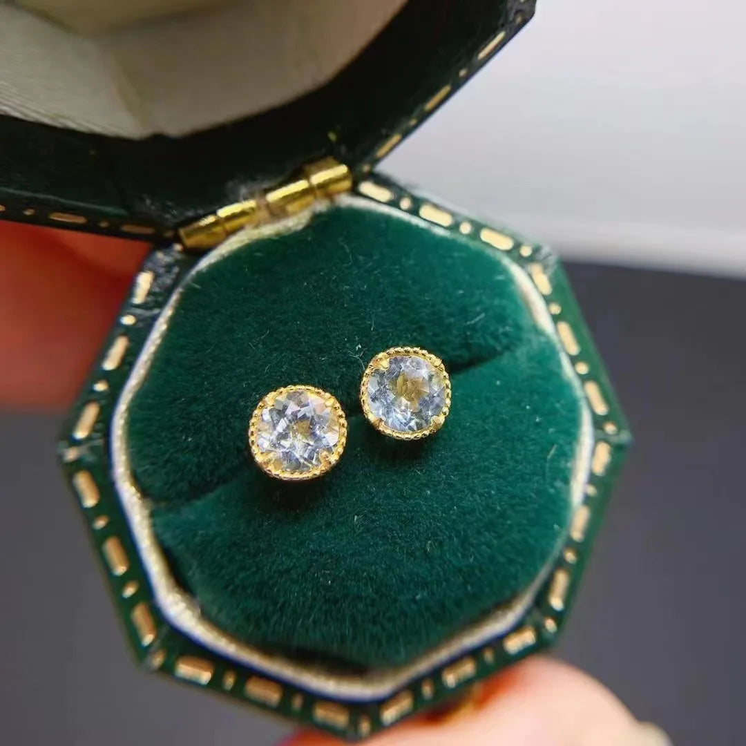 Wholesale Fashion New China Designer 925 Sterling Silver Piercing Color Stone Stud Natural Aquamarine Earrings