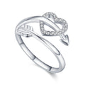 Fashion Jewelry 925 Sterling Silver Zircon Arrow Adjustable Design Heart Love Open Ring