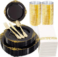 Ychon Disposable Tableware Set Dark Gold Plastic Party Tableware Supplies Disposable Paper Plates Tableware Set