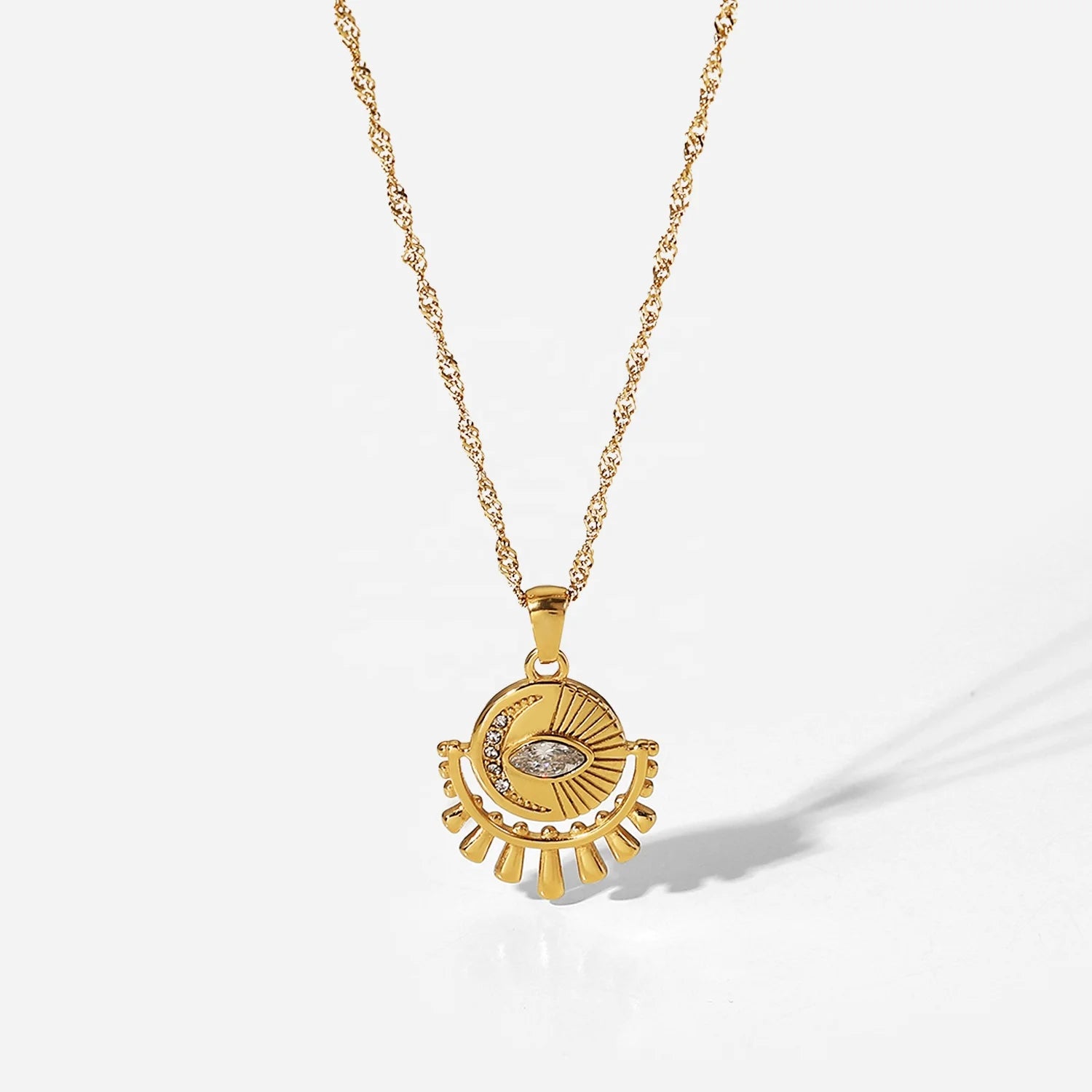 Vintage Jewelry Oval Zircon Eye Pendant Necklace Stainless Steel Zirconia Eye Necklace for Women