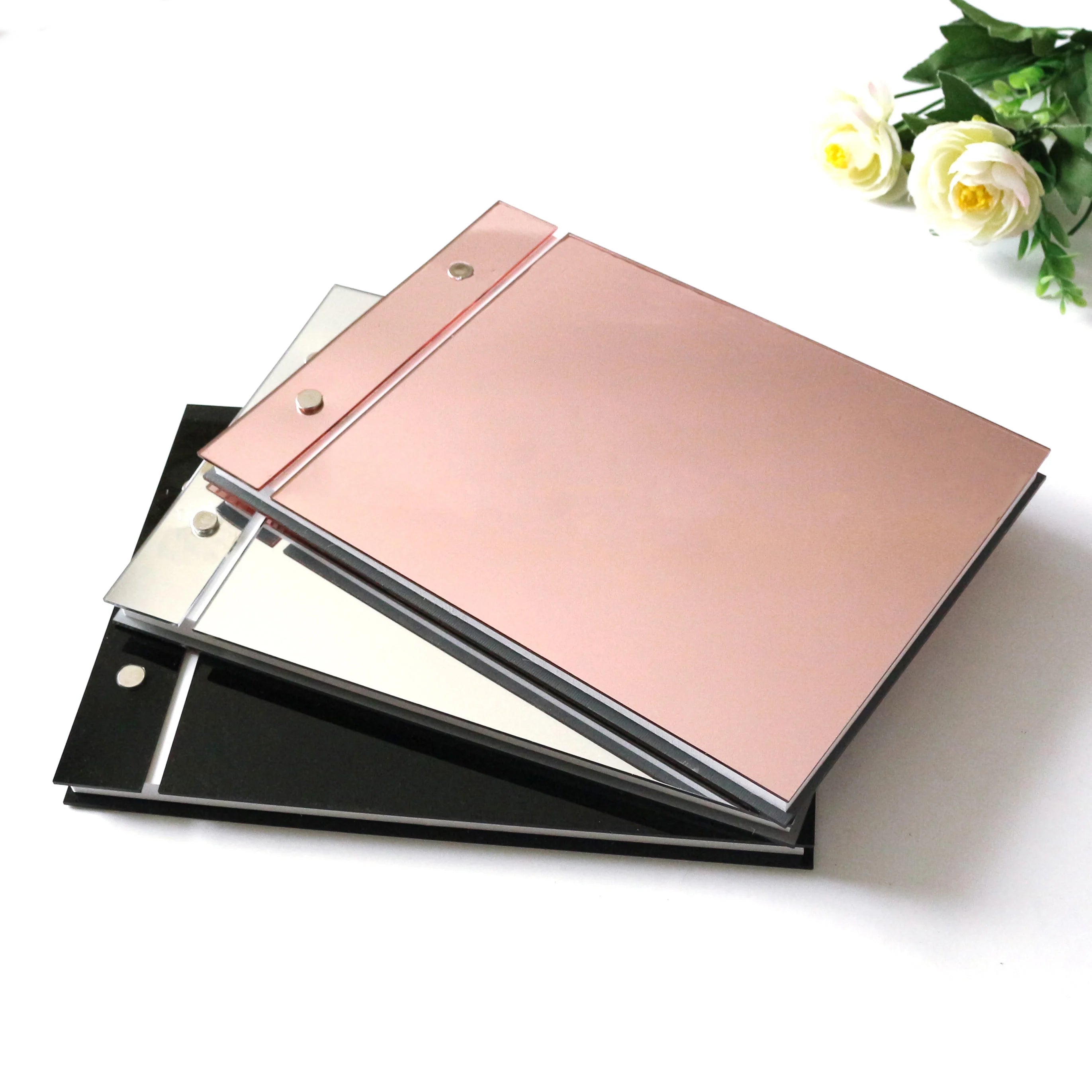 Custom Wedding Guestbook Mirror Acrylic Cover Welcome Reception Writable Plain Paper Birthday Notebook