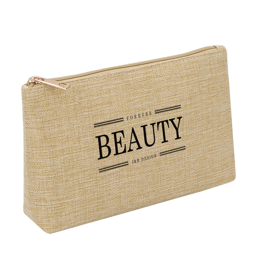 Custom Eco Linen Natural Effect Makeup Zipper Gift Pouch Bags Factory Cosmetic Beauty Bag Custom Logo for Promotion Gift