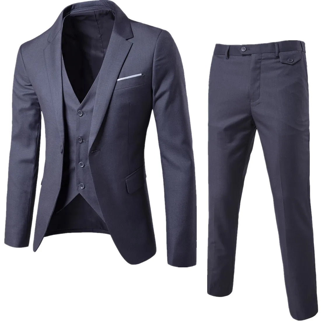 New Men's Suit Business Single-Breasted Slim Fit Comfortable Solid Color Breathable Three-Piece Suit