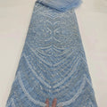 HY2282 Luxury Blue Heavy Pearl 3d Beads African Aso Ebi Lace Fabric Wholesale for Women Dress