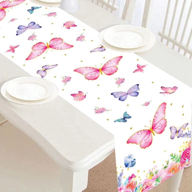 Colorful Butterfly Pattern Polyester Table Runner Printed Modern Style for Birthday Parties Family Restaurants Hotels Home Decor