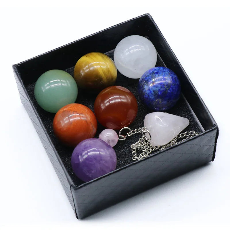 Huiying Balls Chakra Bulk Sale Chakra Crystal Beads Natural 7 Sphere Stone Ball Gift Box Crafts