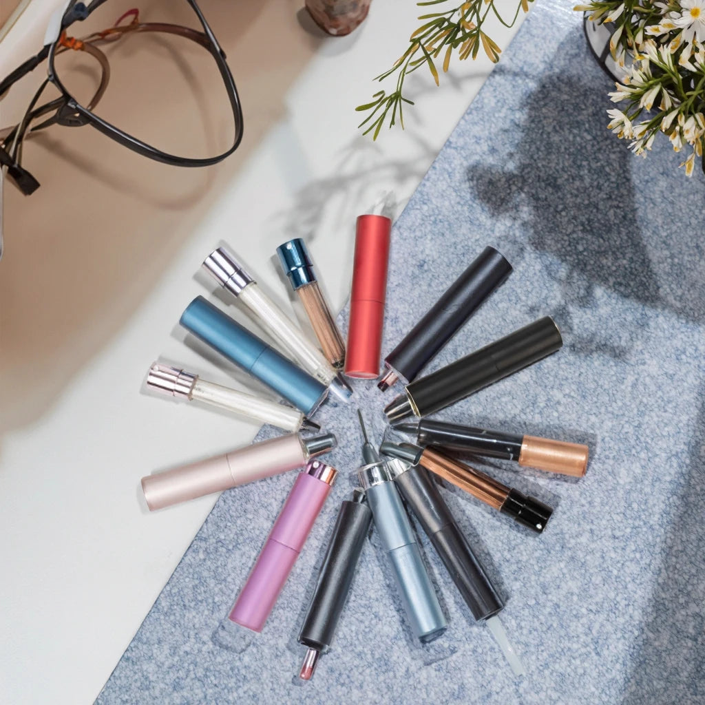 Portable 10ml Metal Perfume Atomizer Pump Spray Bottle Stock Colors-Black Purple Pink Gold Blue Refillable for Essential Oils