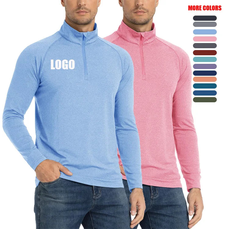 Mens Summer UPF50+ Sun Protection Long Sleeve 1/4 Zip T-shirt Casual Breathable Gym Running Hiking Training Sportswear Tops