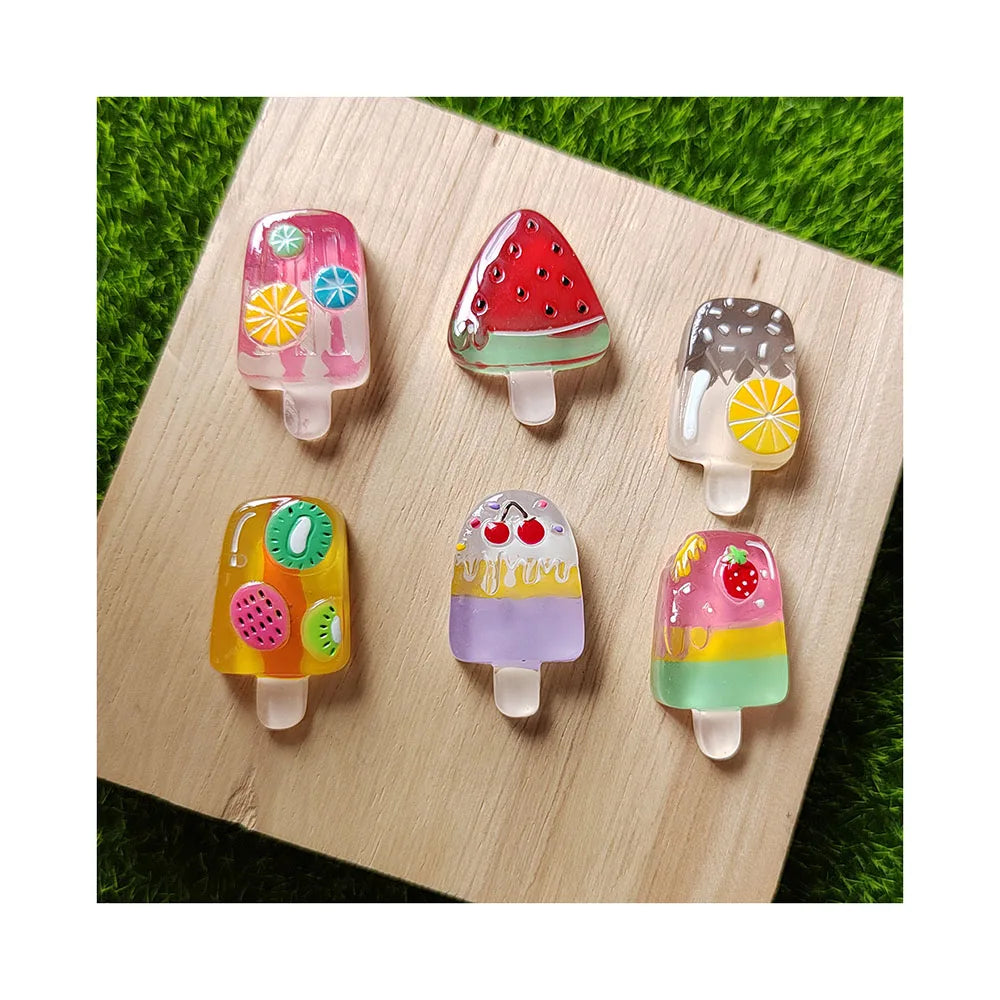Summer Fruit Popsicle Resin Charms Flatback Stickers Fit Baby Head Wear Scrapbook Hair Rope Making