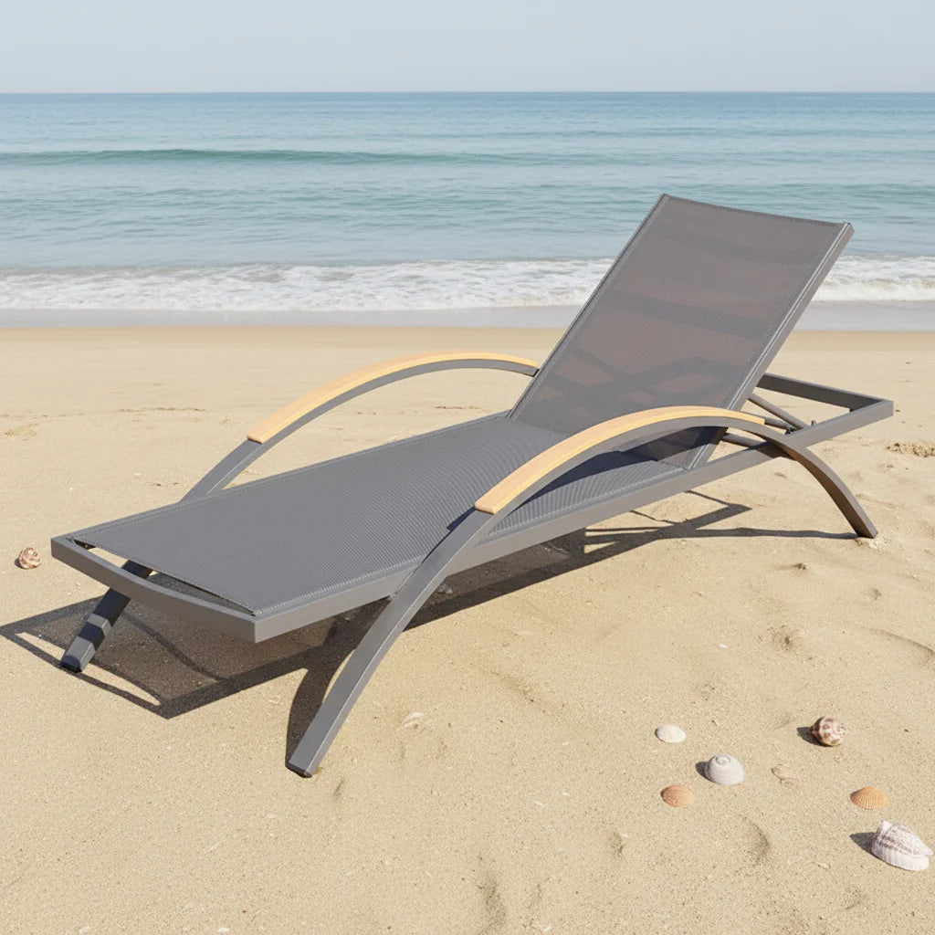 Aluminum Outdoor Sun Lounge Chair Service Beach Poolside Chaise Lounge Folding Chair Mesh Resort Pool Sun Lounger