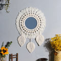 Hot Sale Boho Woven Handmade Cotton Thread Wood Beads Tapestry Mirror Original Decor for Bedroom Vertical Pattern Rope Format