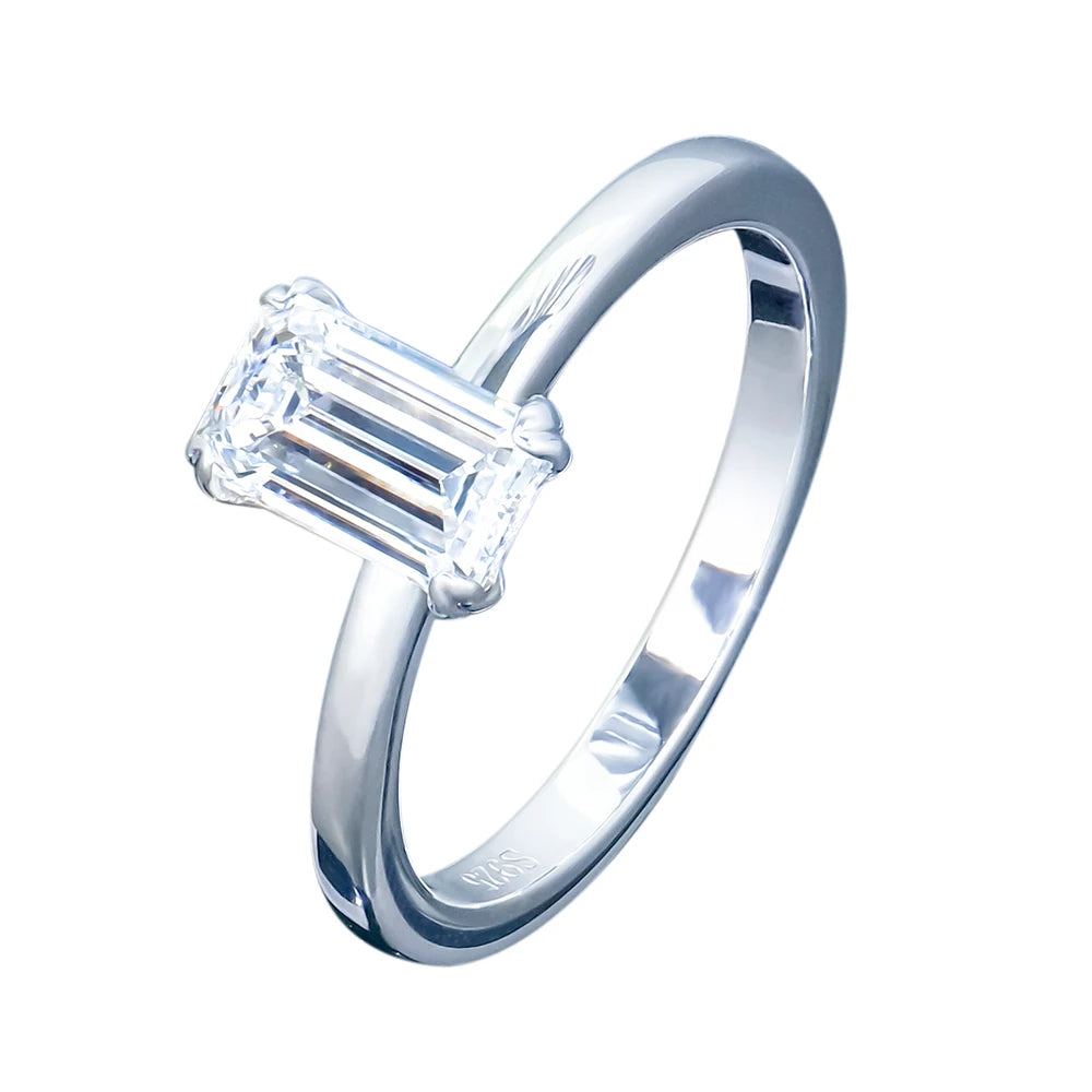 2023 XINGYUE Hot Sale Moissanite Ring 2carat Emerald Cut Moissanite Ring D Color Gemstone Ring with 925 Silver