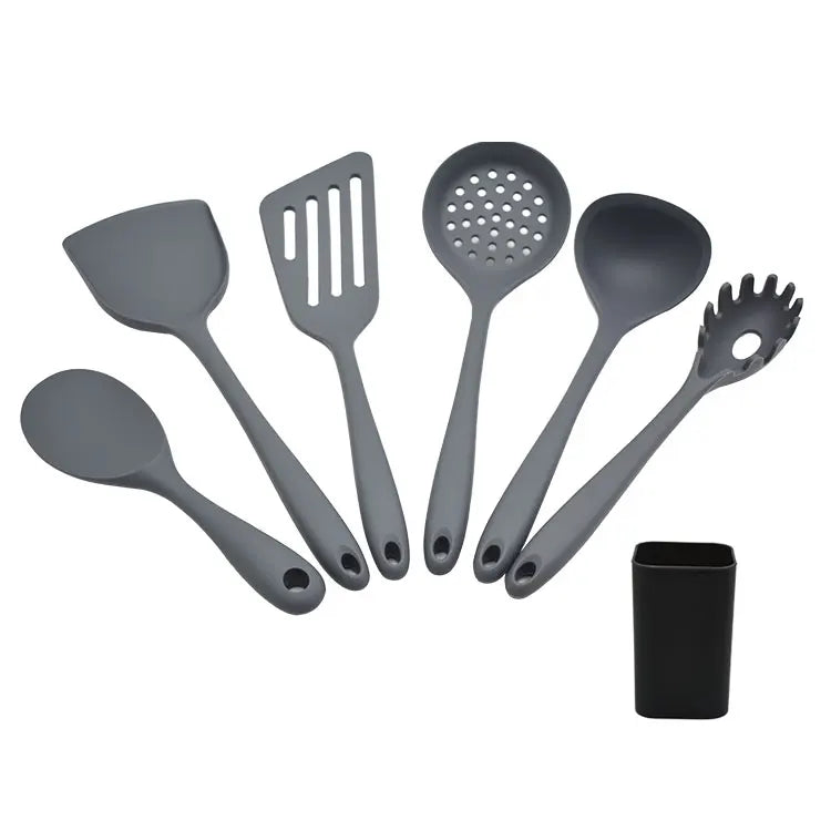 Heat Resistant Non Stick 6 Pieces Kitchen Utensil Set Silicone Utensil Cooking Tools with Plastic Holder