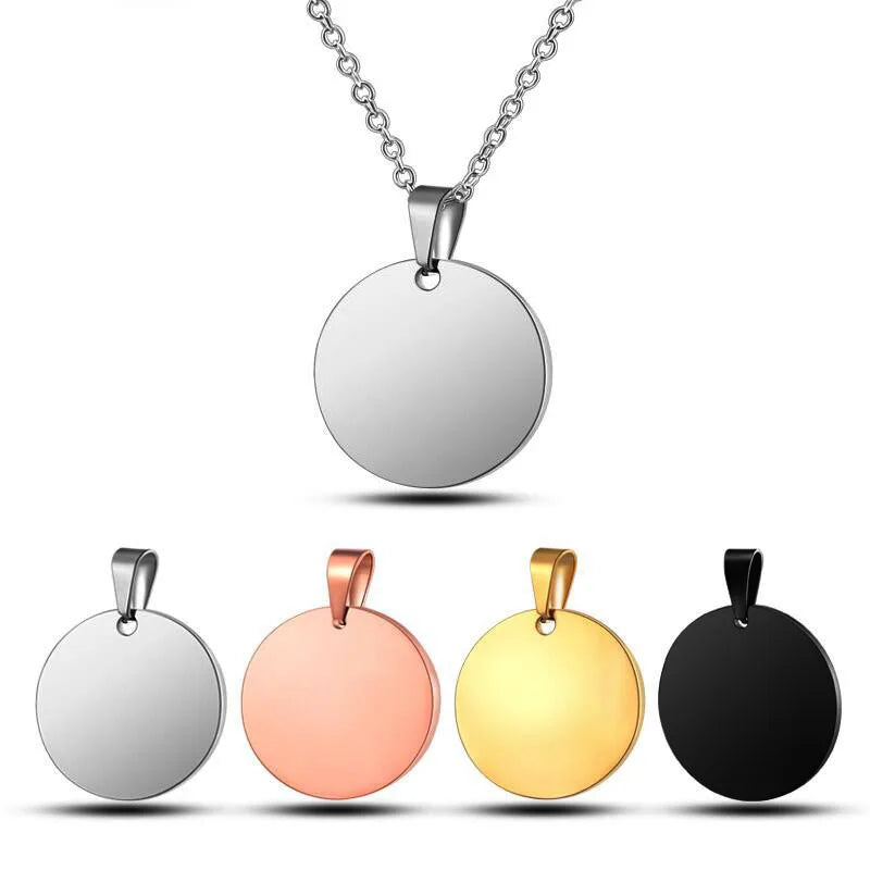 High Polished Stainless Steel Minimalist Custom Engraving Women Broken Heart Necklace Jewelry 20mm Plain Gold Round Disc Pendant