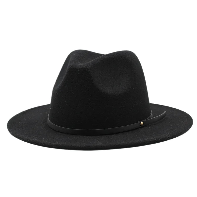 Simple Elegant Vintage Trilby Fedora Hat for Women Men Striped Wool Jazz Cap with Wide Brim for Winter Autumn Gangster Style