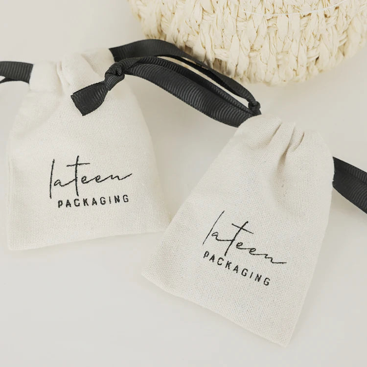Good Quality White Cotton Pouch Gift Simple Jewelry Bag Cotton Canvas Custom Logo Jewelry Drawstring Pouch