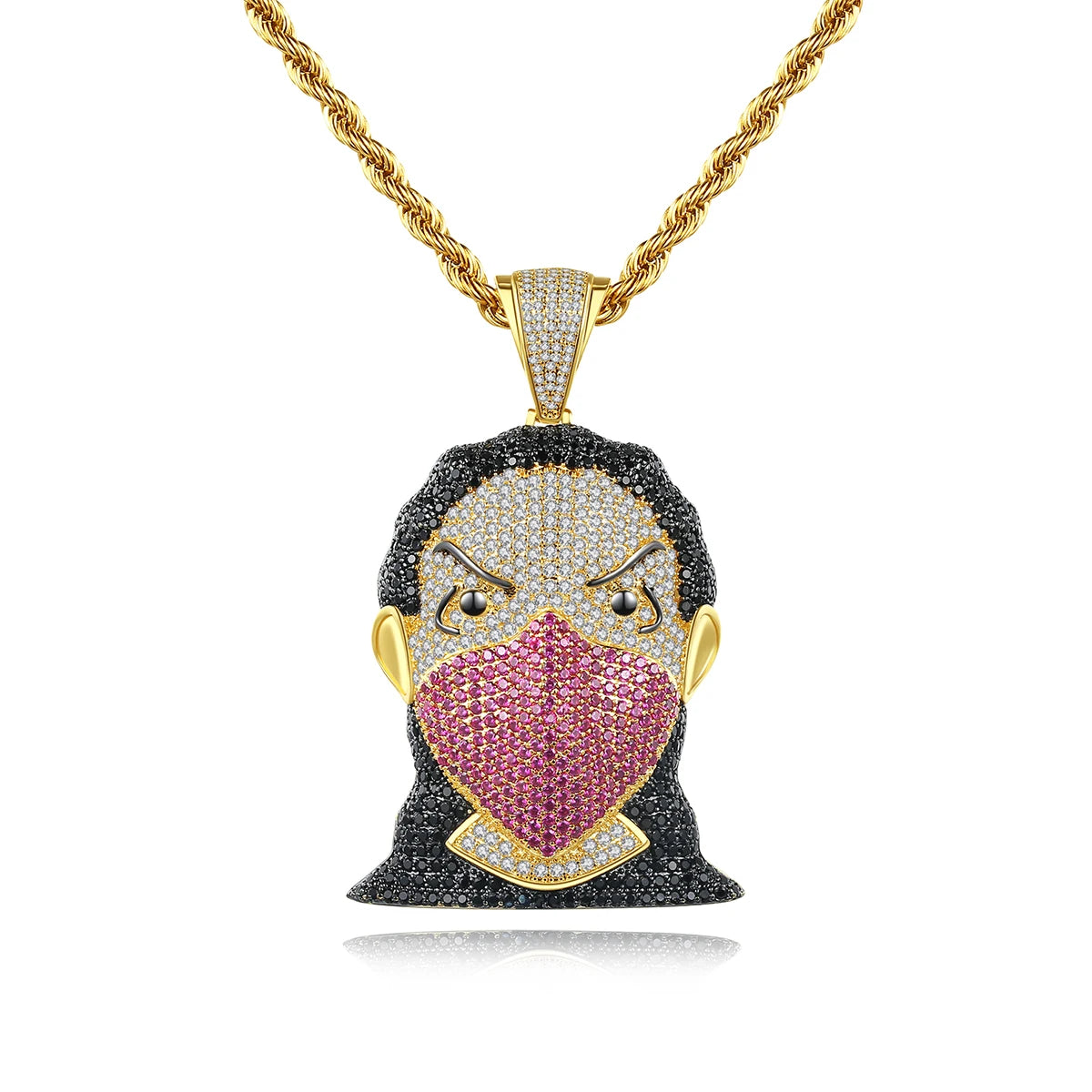 JINSE Hip-Hop Men Pendant Necklace Wear Women Face Multi Color Double Gold Plated Jewelry Wholesale MegaBDM