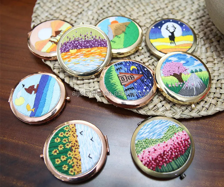 Hand Embroidery Kits with Embroidery Hoop Folding Makeup Mirror  Flower Mirror Embroidery Kits