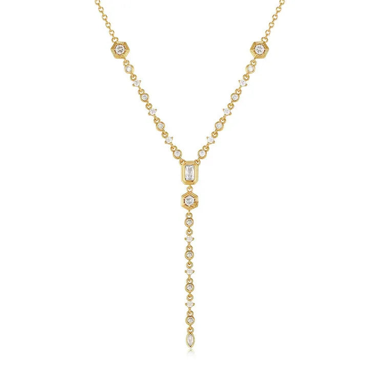 SP Ins Minimalist 18K Gold Stainless Steel Zircon Oval Round Pendant Charm Necklace