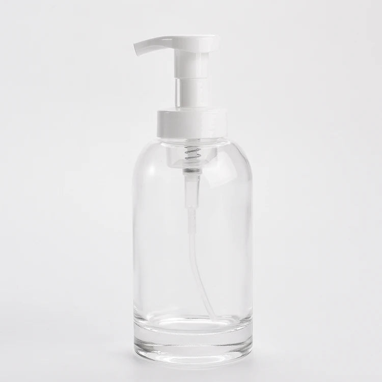 350 ml 12 oz Thickening Transparent Glass Foaming Lotion Soap Dispenser With White Plastic Hand Pump