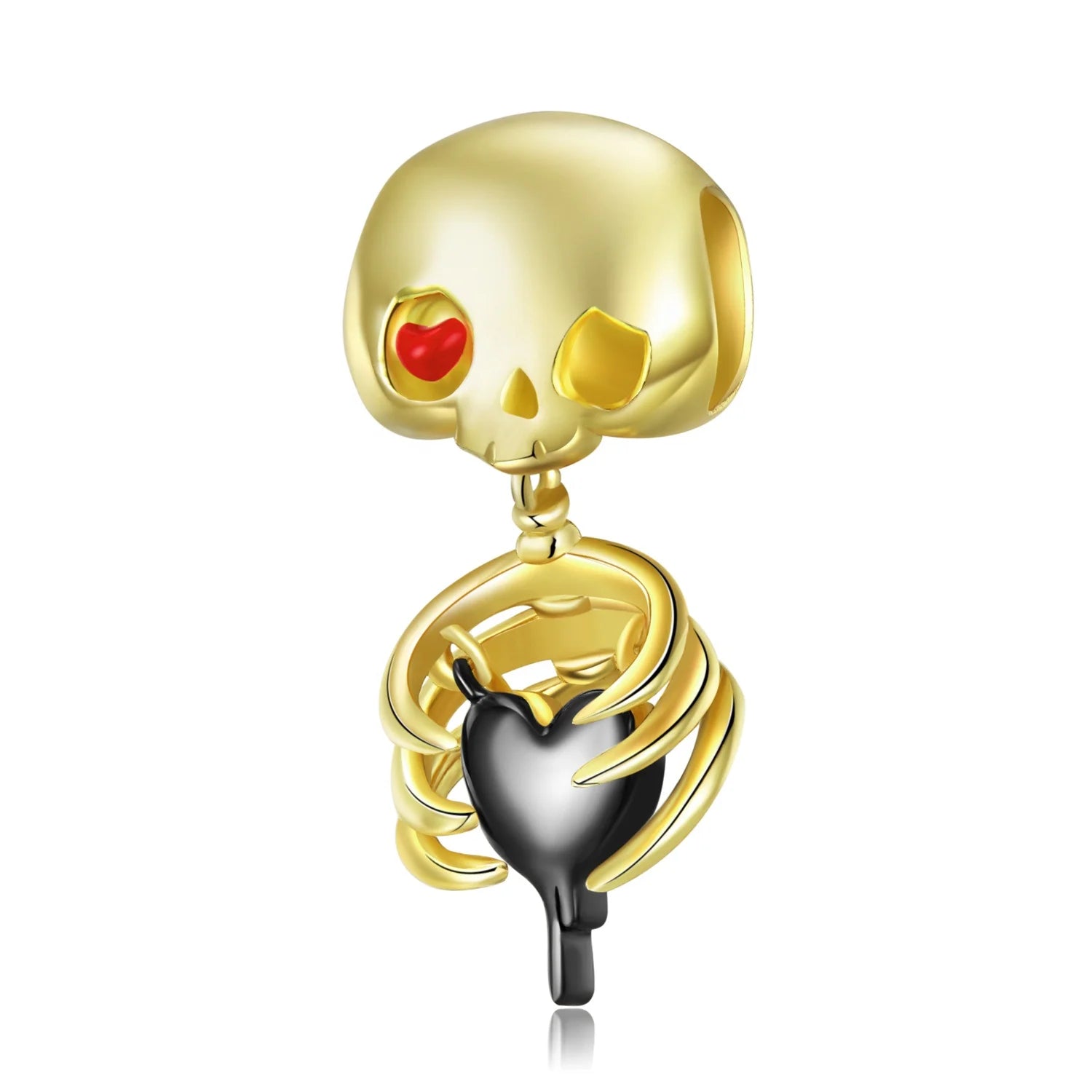 Gold Plated Skull and Black Hearts Silver Charms 925 Sterling CZ Beads for Women Fine Jewelry Making Charm Bracelets Accessory
