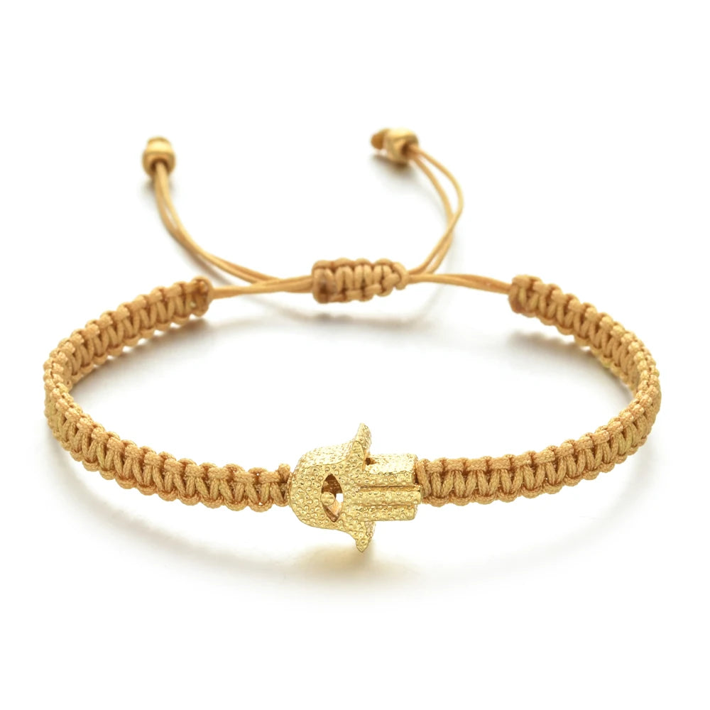 Hamsa Hand Eye Beads Charm Lucky Geometric Adjustable Braided Rope Chain Bangles Bracelet for Women Men Gift