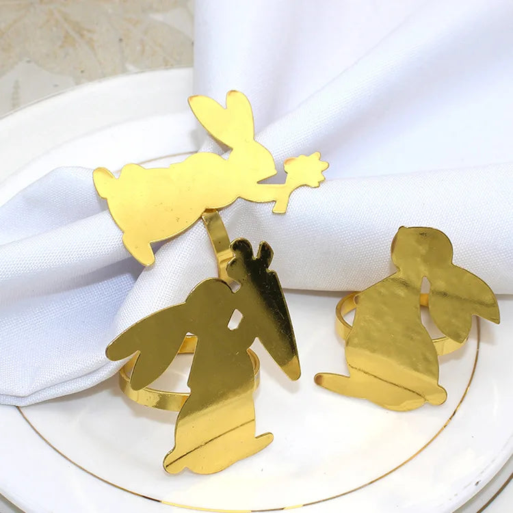 Cute Gold Bunny Napkin Rings Bling Metal Animal Napkin Holder Easter Party Wedding Table Decoration Stocked Alloy Pearl Material