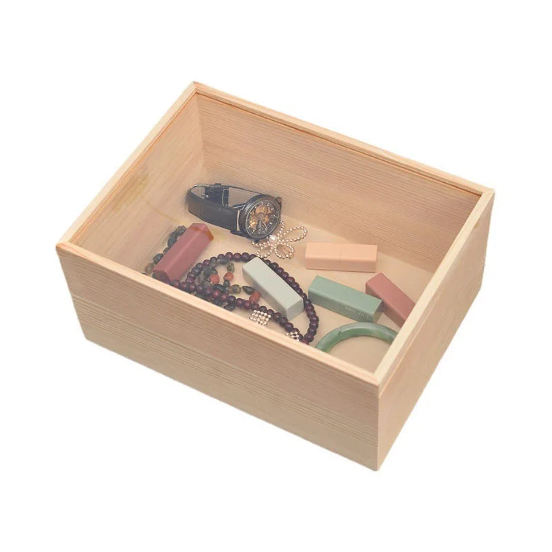 Unfinished Pine Wood Rectangle Jewelry Display Box with Acrylic Sliding Lid Multifunctional Wooden Keepsake Display Case