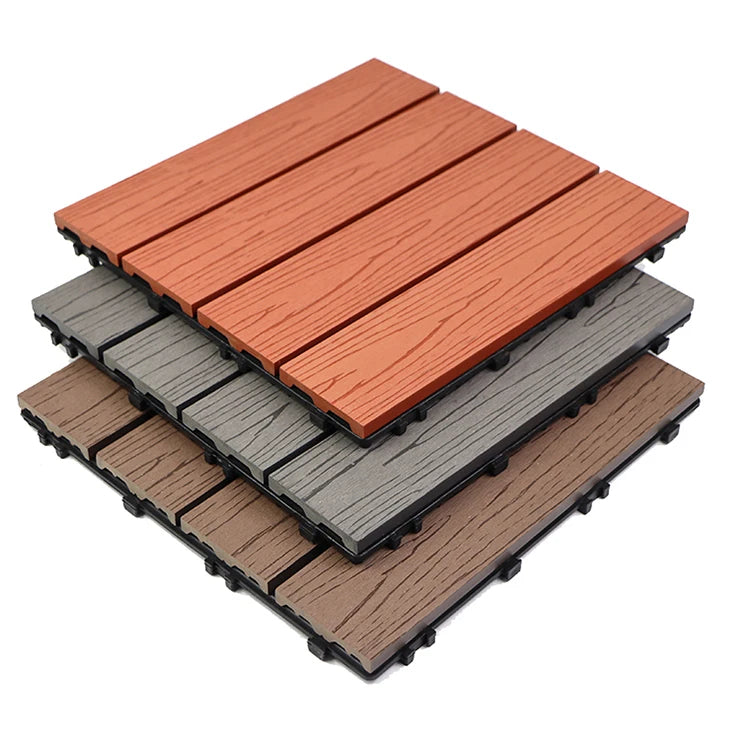 Durable WPC Wood Plastic Composite Decking Interlocking Waterproof Wood Grain Brushed Outdoor Flooring Tile