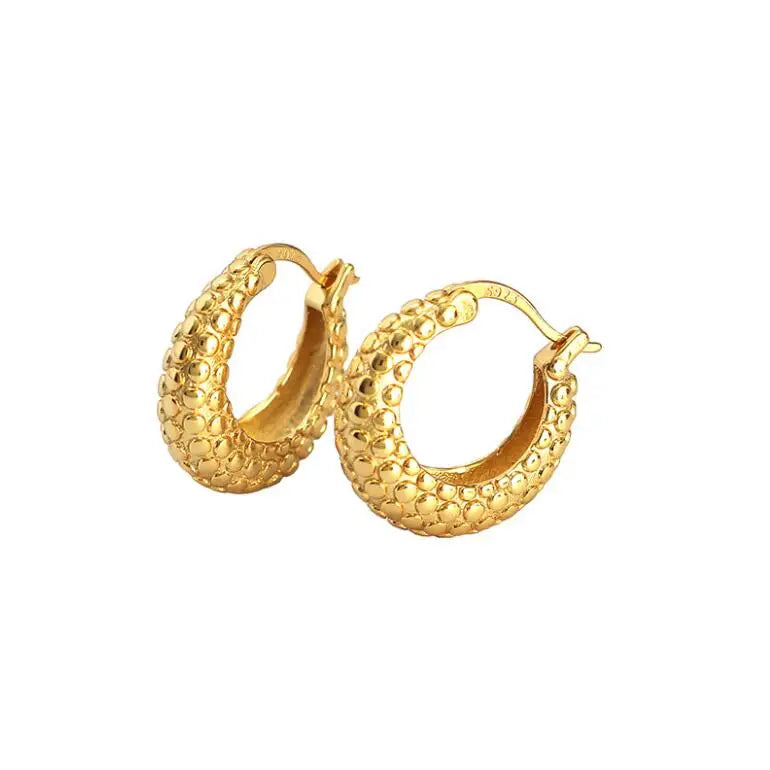 Jietao Wholesale Bohemian Vintage 925 Sterling Silver Small Ball Dot Beaded Hoop Earrings Statement Gold Earrings