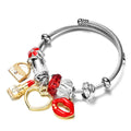 New Personalized Charm Bangle Bracelet Lipstick Lips Bag Silver Plated Bracelet