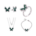 QX Custom Women Luxury 925 Sterling Silver Green Butterfly Zirconia Earrings Ring Necklaces Bracelets Fine Jewelry Set for Gift