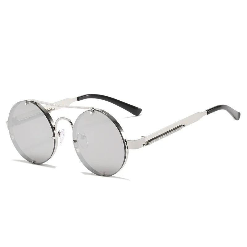 Vintage Round Punk Slim Sunglasses Men's Spring Metal Steampunk Mirror Sun Glasses for Men Women Retro Personality Eyewear