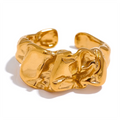 JINYOU 2397 Stainless Steel Creative Metal Wide Ring Women Wholesale Gold Color Texture Temperament Jewelry Waterproof Accessory