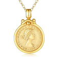 High Quality 925 Sterling Silver Gold Plating Exquisite Woman Portrait Queen Coin Necklace