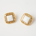 Hot Selling Retro 18k Gold Plated Stainless Steel Simple White Agate Square Earrings