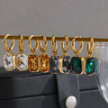 Plated Real Gold Vintage Stainless Steel 18K Elegant Emerald Green Cubic Zircon Pendant Gold Hoop Earrings for Women