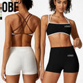 OBF Women's Workout Set Hot Selling Two Pieces Ribbed Fabric High-Waisted Leggings Shorts Lightweight Yoga Sports Outfit