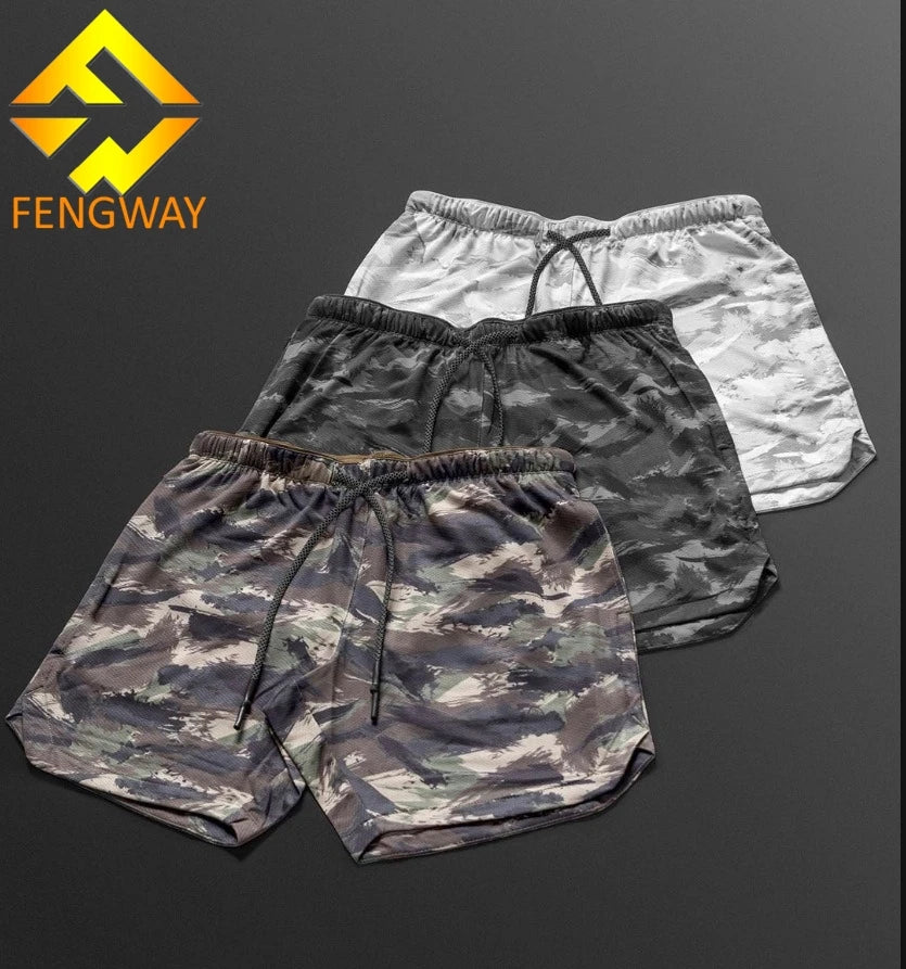 OEM Custom Men's Summer 2-in-1 Quick Dry Mesh Gym Workout Pants Casual Fitness Jogging Shorts Plain Dyed Bodybuilding Short