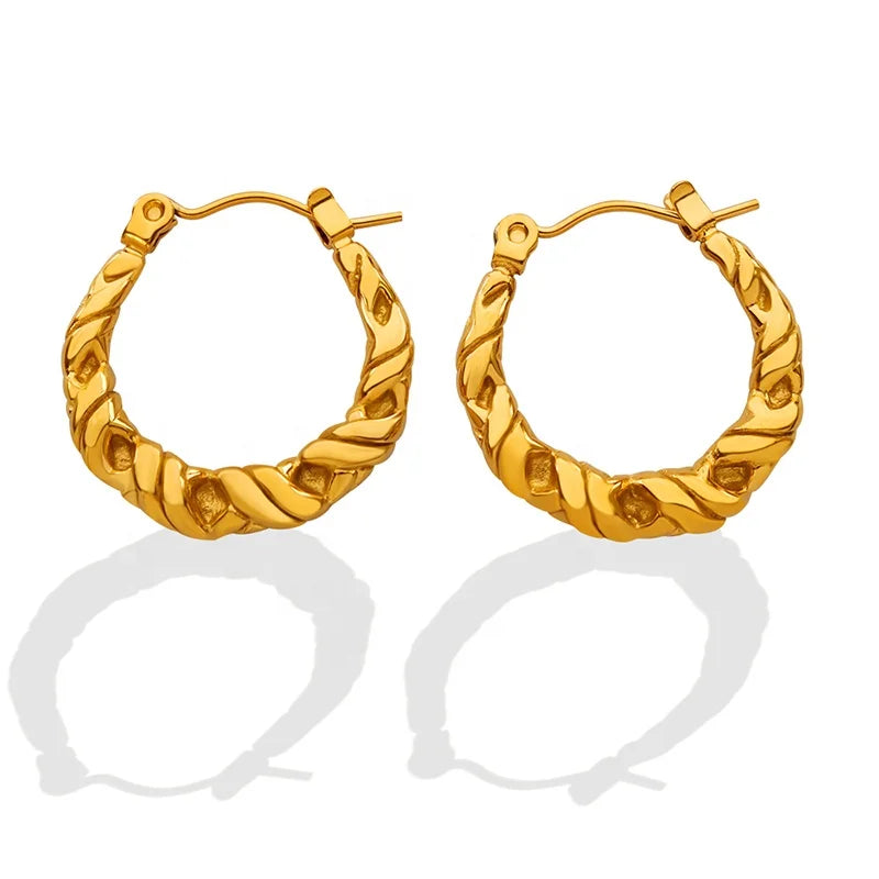 New Fashion Hot Selling Trendy Geometric Stainless Steel Gold Plated Twist Earrings Jewelry