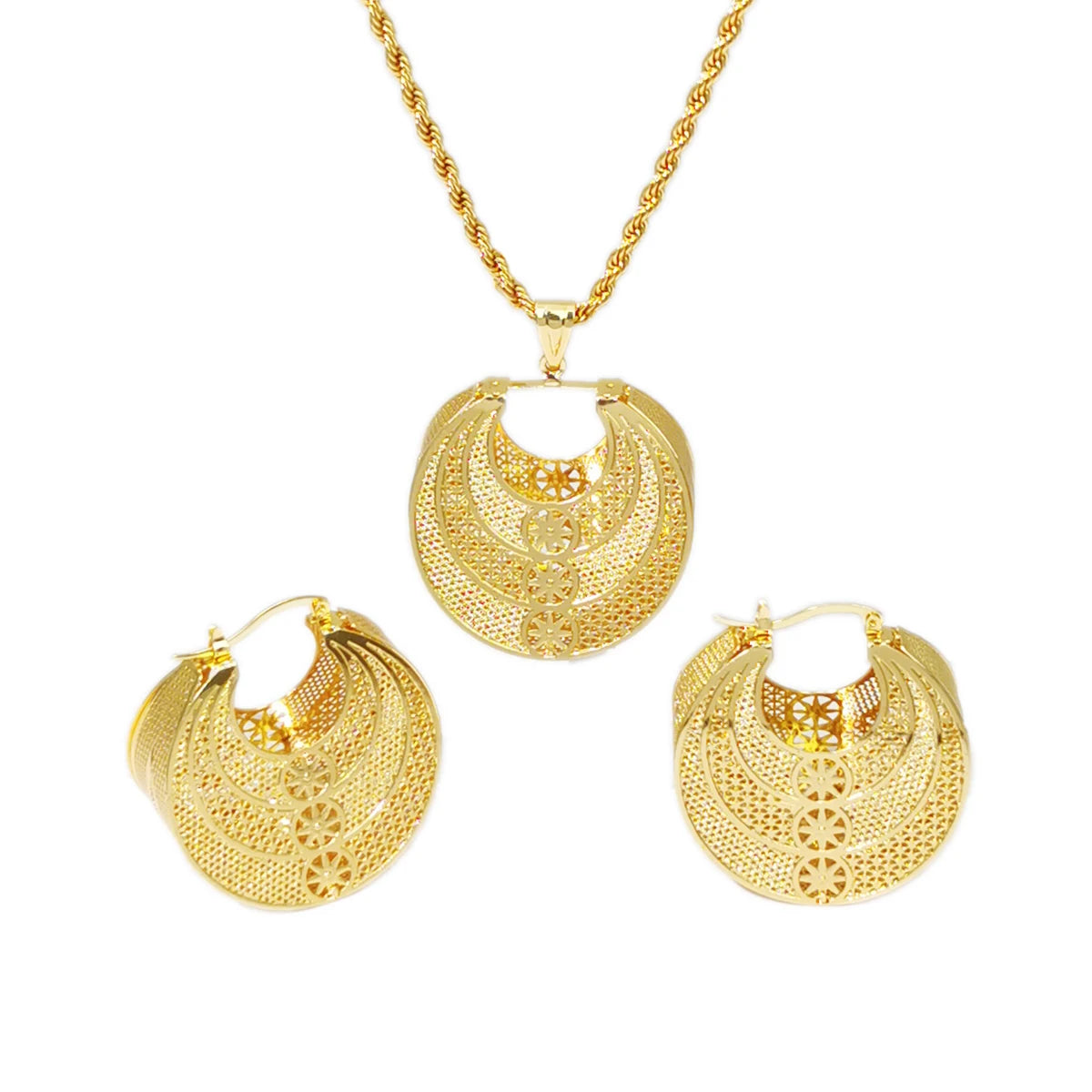 Middle East Gold Jewelry Set Metal Pendant Necklace Star Pattern Hollow Out Big Dangle Earrings Set Dubai Accessories