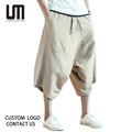Clearance Sales Custom Logo Wholesale Japanese Style Summer New Men Casual Cotton Joggers Loose Short Harem Pants