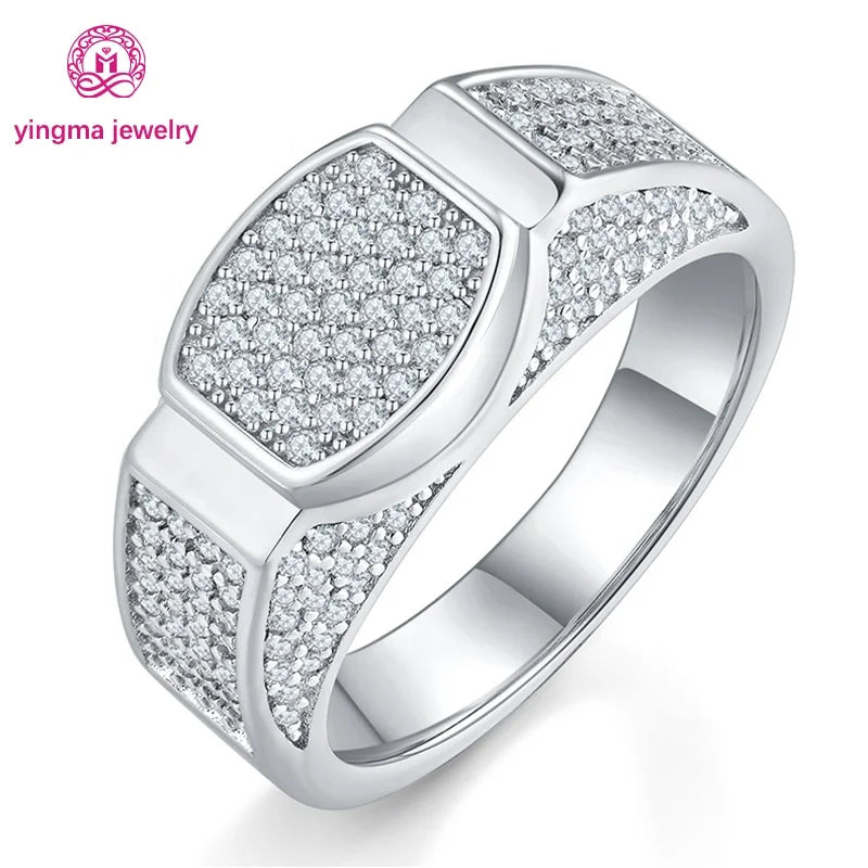 Hot Selling Trendy Mossanite Ring Jewelry Iced Out White D VVS1 925 Silver Round Cut Hip Hop Men's Moissanite Diamond Rings